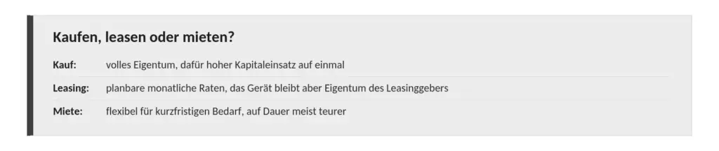 Kaufen, leasen oder mieten